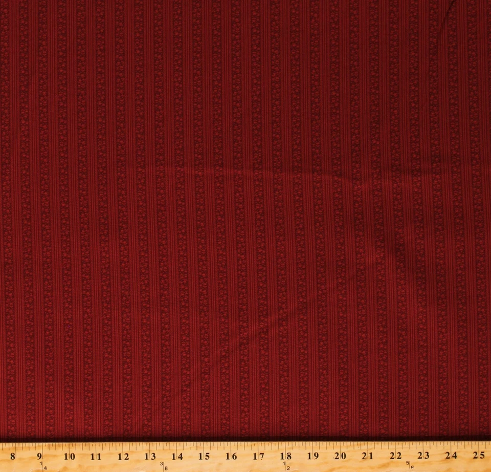 Estampado histórico de flores a rayas de algodón rojo estampado por yarda D656.03 Foto 1 de 1
