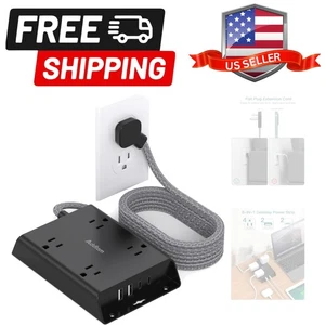 Tira de alimentación protectora contra sobretensiones, cable de extensión de enchufe plano de 5 pies con 4 canales de pared USB... - Imagen 1 de 8