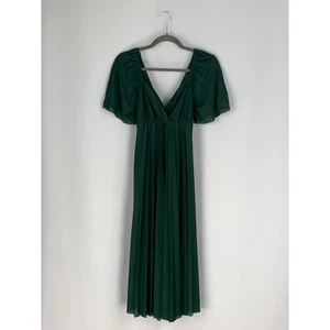 ASOS Pleated Twist Back Cap Sleeve Maxi Dress Women 4 Forest Green Sheer Chiffon - Picture 1 of 7