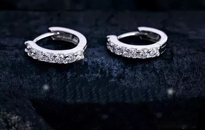 0.50Ct Round Cut Moissanite Small Huggie Hoop Earrings in 14K White Gold Plated - Image 1 of 4