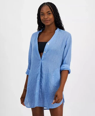 Camisa grande para mujer J Valdi con botones delanteros cubierta de natación azul talla L 0752 Foto 1 de 2