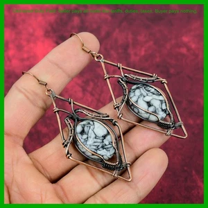 Copper Pinolith Jasper Gemstone Wire Wrapped Boho Dangle Drop Earrings Jewelry - Picture 1 of 6