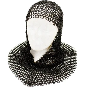 Medieval Knight Chainmail Coif – Black Real Steel Armor Hood for Costume - Picture 1 of 3