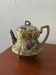 Vintage Nippon Stil handbemalte Teekanne Rosen mit Kobaltblau und Gold Japan - Bild 1 von 9