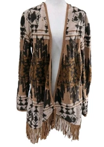 Lucky Brand Boho Southwestern Fransen Cardigan Pullover Haferflocken Gr. Medium Azteken - Bild 1 von 10