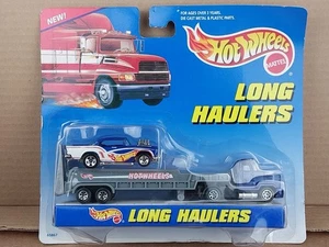 1997 Mattel Hot Wheels Long Haulers Truck with Flatbed trailer & '57 Chevy   - Picture 1 of 6