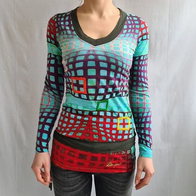 Blusa mujer Desigual talla S túnica bordada top geométrico colorido - Imagen 1 de 4