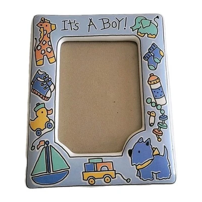 Marco de fotos vintage de cerámica azul bebé Russ IT'S A BOY juguete de 4x5,5" años 80/90 15696 Foto 1 de 4
