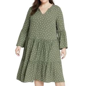 NY Collection Damen 2X grün Stufen Boho Midikleid Glockenärmel Blumen Neu mit Etikett - Bild 1 von 9