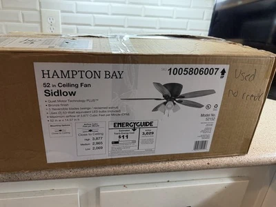 Hampton Bay Sidlow 52 in. Indoor LED Bronze Hugger Dry Rated Ceiling Fan - Image 1 of 3