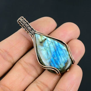 Natural Labradorite Gemstone Copper Wire Wrapped Pendant Jewelry LC-198 - Picture 1 of 5