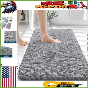 Plush Chenille Bath Mat 36”x24” – Fast Drying & Machine Washable in Grey - Picture 1 of 8