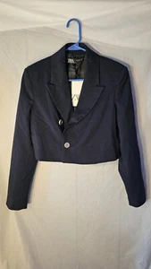 Blazer para mujer ZARA picado azul marino XS NUEVO CON ETIQUETAS - Imagen 1 de 7