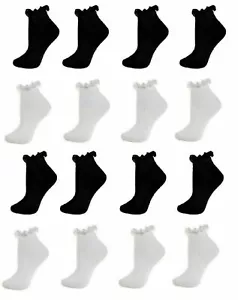 3,6 Pairs Black White Girls Frilly Lace Ankle TRAINER Socks Size age 2-12 years - Picture 1 of 1