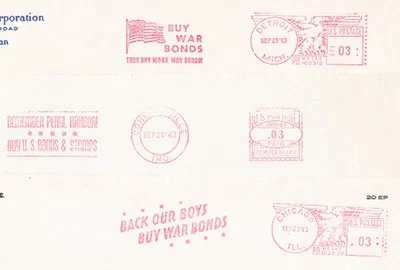 WWII Patriotic PICTORIAL METER MAIL MINI COLLECTION 3 Partial Fronts:1943 #21 9x - Image 1 of 2