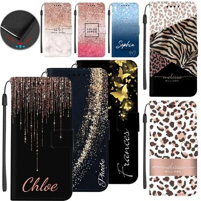 Wallet Leather Personalized Case Glitter Print Cover For iPhone 16 Pro Max 15 14 - Image 1 of 4