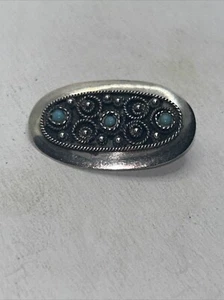 925 Sterling Silver Israel Vintage Turquoise Ornate Twist Brooch Pin - Picture 1 of 5