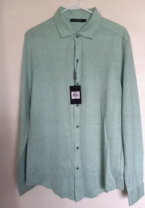 Bugatchi Mens Button Up Green Shirt Long Sleeve Knit Mens Large NEW - Picture 1 of 4