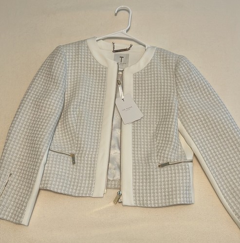 OFF WHITE Giacca Ted Baker testurizzata bianco sporco JENNIAH taglia 2 US