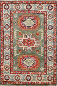 Geometrischer Stammesstil Kasak handgeknüpfter Akzent Teppich 2x3 Fuß - Bild 1 von 16