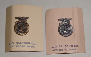 2 NOS FFA Pins ~ Balfour ~ Original Card ~ 1949 Bronze Tone ~ 1950 Pewter Tone - Picture 1 of 3