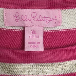 Lilly Pulitzer Stripe Knit Sweater Dress Metallic Nude & Pink Girls Sz XL (12-14 - Picture 1 of 7