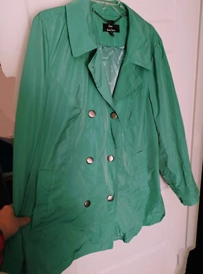 DENNIS BASSO Green Double Breasted Women's Raincoat Lightweight SZ 1X Lined Poly - Image 1 of 4