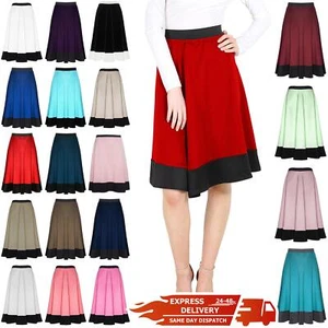 Womens Ladies Panel Stretchy Celeb Scuba Flared Swing Skater Midi Length Skirt - Picture 1 of 27