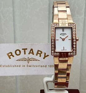 ROTARY Ladies Watch Swarovski Crystals Mother Of Pearl Rose Gold RRP£179 VGC (R9 - Picture 1 of 24