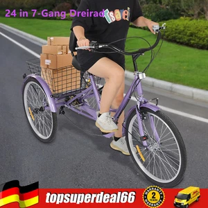 24in Dreirad Für Erwachsene 7-Gang Senioren 3-Rad Fahrrad Mit Einkaufskorb Lila - Bild 1 von 20