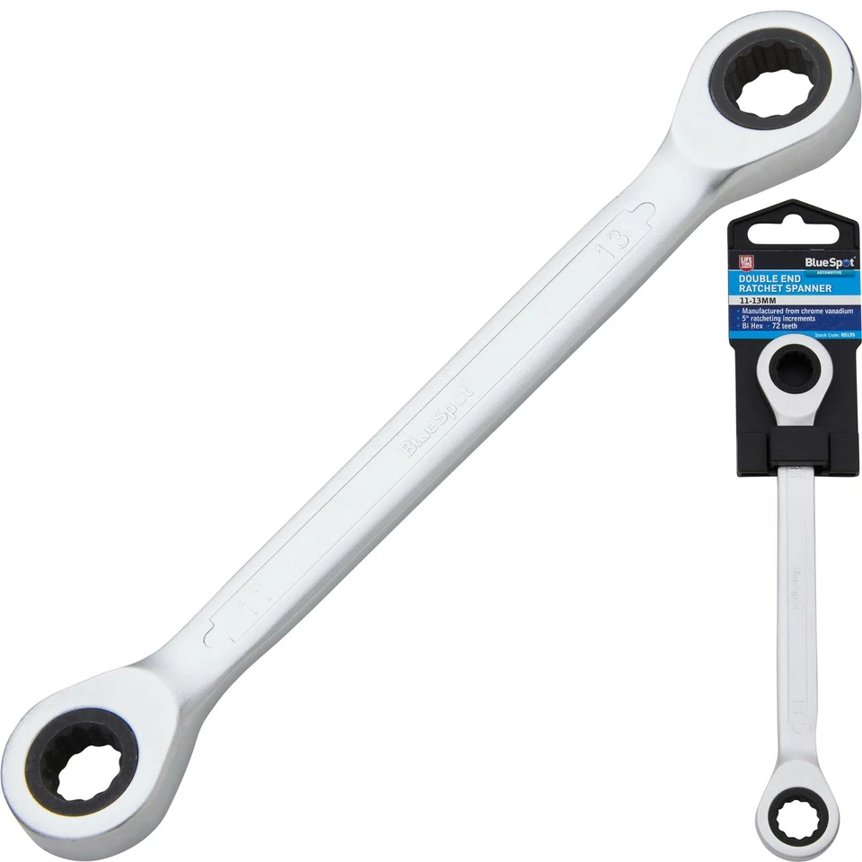 BlueSpot Double Ended Wrench Ratchet Spanner 11mm-13mm Fully polished 72 Teeth