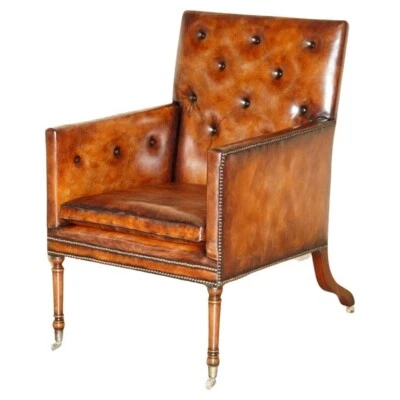 FULLY RESTORED ANTIQUE GEORGE III CIRCA 1780 BROWN LEATHER CHESTERFIELD ARMCHAIR - Image 1 of 4