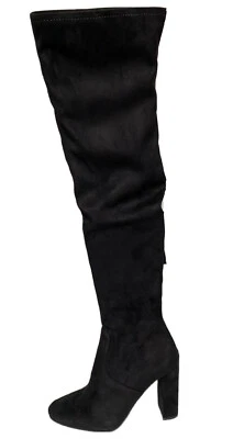 Botas Steve Madden Emotions camurça artificial acima do joelho tamanho 10 preto salto 4 1/4 vegano - Imagem 1 de 4