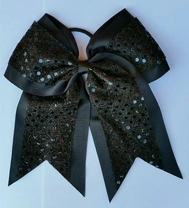 8 Zoll schwarze Pailletten, große Cheer Bows, Softball Cheerleading, Fußball, Volleyball - Bild 1 von 4