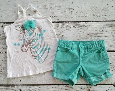 GAP KIDS 8 10 White Zebra Tank and Blue Teal Sparkle Shorts 8 10 DC-TT20 - Image 1 of 4