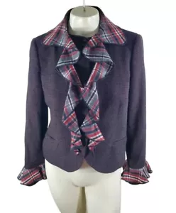 Love Moschino Ruffle Plaid Bell Sleeve 3 Button Jacket Womens Size 6 - Picture 1 of 8