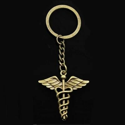 LLAVERO CADUCEUS Doctor Enfermera Médico Tono Bronce Metal Dije Llavero Anillo Foto 1 de 3