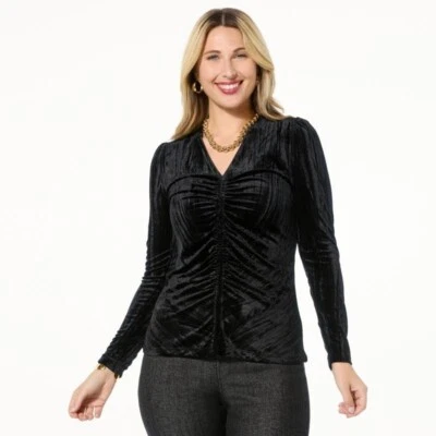 DG2 by Diane Gilman Crushed Velvet Ruched Front Top Size Small Contemporary NEW - Image 1 of 4