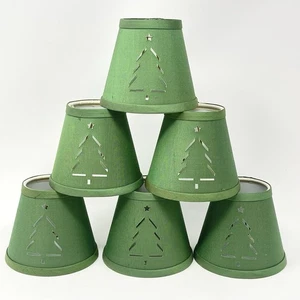 Set Of 6 Pierced Cutout Christmas Tree Green Chandelier Mini Lamp Shades 4.5" - Picture 1 of 9