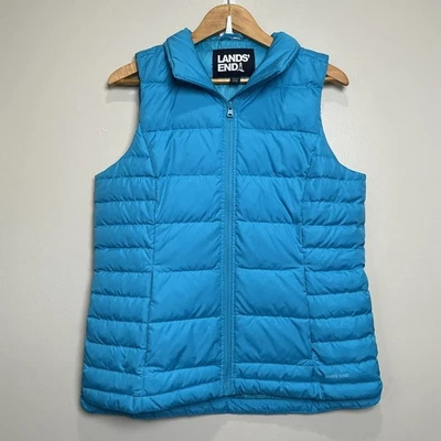Lands' End Puffer Down Vest Medium TALL Full Zip Insulated Lightweight Blue - Image 1 of 4