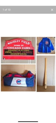 MLB Chicago Cubs Memorabilia Scoreboard, Bat, Jacket, Duffle Bag, Vintage - Image 1 of 4