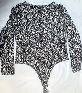 Banana Republic Women Black Leopard Print Long Sleeve Bodysuit Size L - Picture 1 of 5