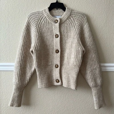 Zara Wool Alpaca Blend Cozy Tortoiseshell Button Cream Cardigan Chunky Knit S - Image 1 of 4