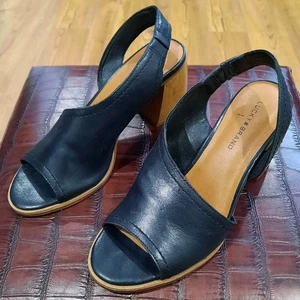 Größe 8 Lucky Brand schwarze Damen-Slipper Xilna Leder Fersenriemen klobiger Holzabsatz - Bild 1 von 9