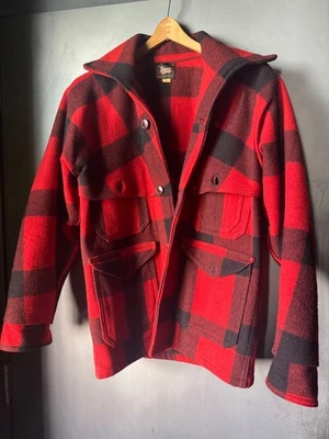Vintage 40s 50s WOOLRICH WOOL JACKET  BUFFALO PLAID RED BLACK HUNTING FIELD 36R - Image 1 of 4