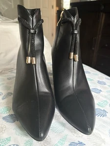 Pointed Toe High Heel Ankle Booties Zipper Buckle Strap Womens Size 6.5 Black - Picture 1 of 6