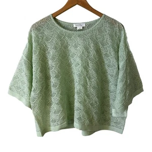 $129 Club Monaco New Women’s Lace Stitch Tee Linen Blend Oversized Light Green  - Picture 1 of 11