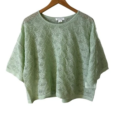 $129 Club Monaco New Women’s Lace Stitch Tee Linen Blend Oversized Light Green  - Image 1 of 4