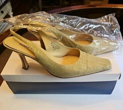 Karen Scott Size 7.5 Mason Gold Slingback Kitten Heel Pumps Metallic Threads - Image 1 of 4