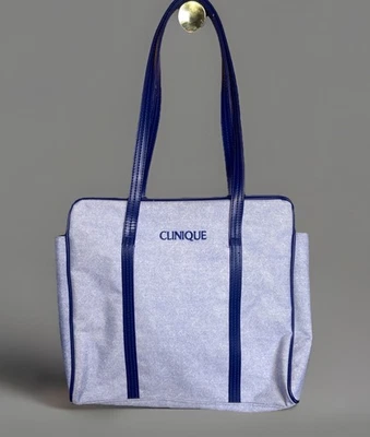 Clinique Logo Womens Dark & Light Blue Medium Size Open Tote Bag Jean Stonewash - Image 1 of 4